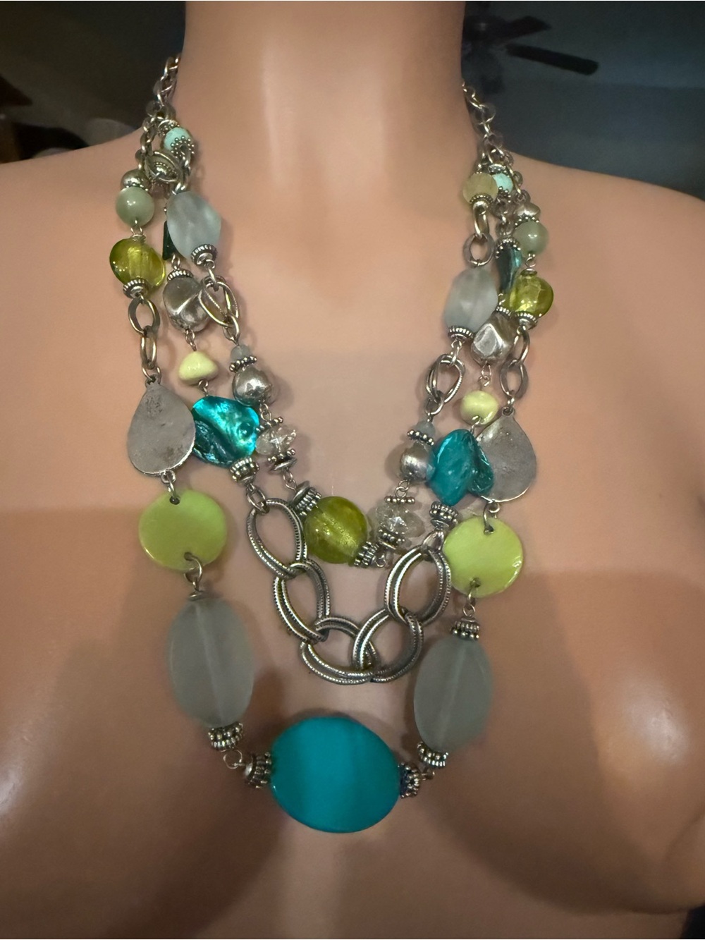 Ruby Rd. Turquoise and Lime Multi-Strand Statement Necklace - Picture 3 of 10